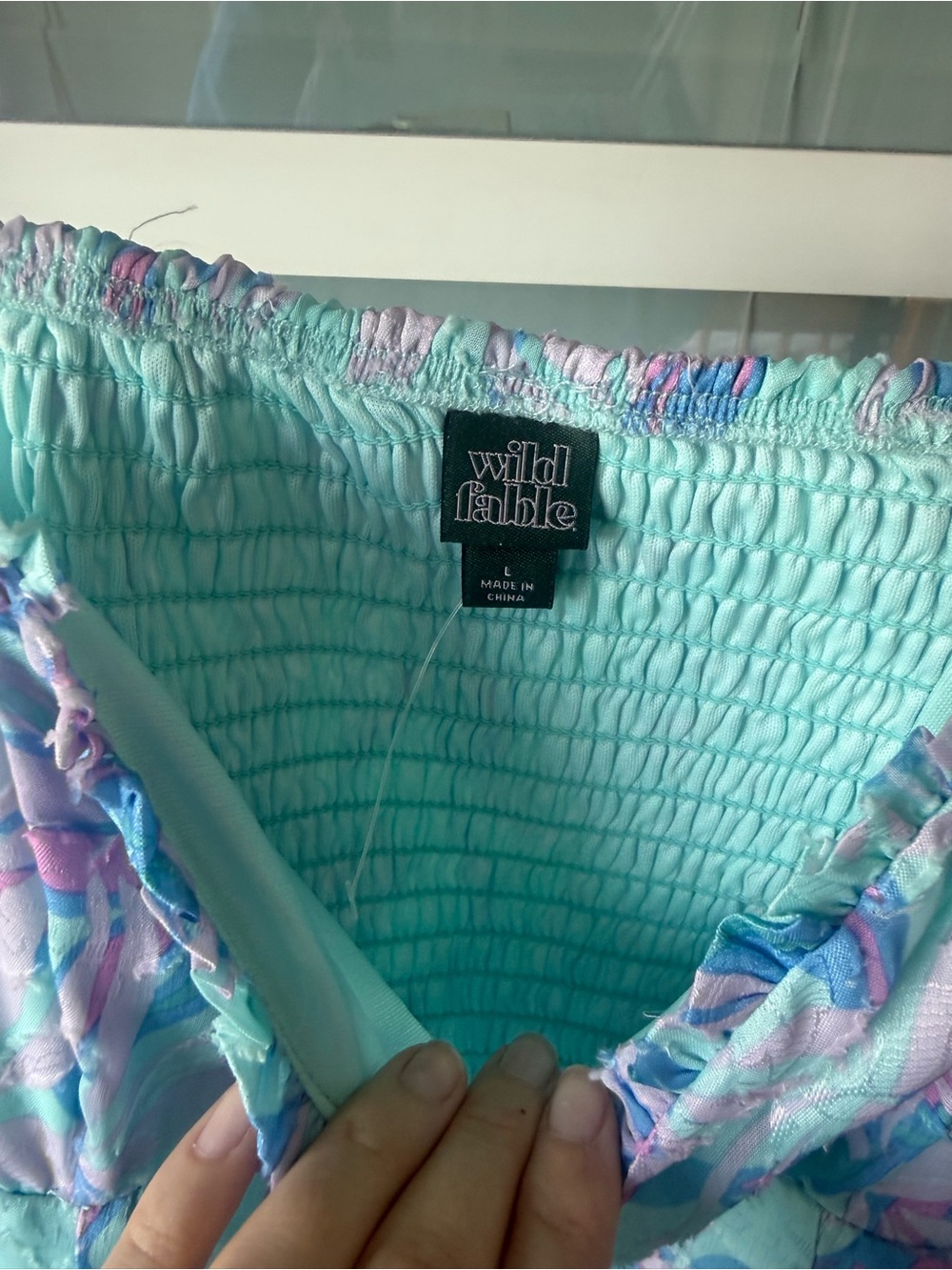 wild fable Mint Smocked Dress with Lavender & Pink Floral Trim - Picture 3 of 7